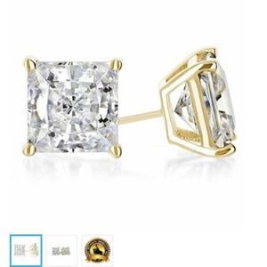 NIP 14K GOLD FILLED 1.5 KARAT CUBIC ZIRCONIA PRINCESS CUT EARRINGS